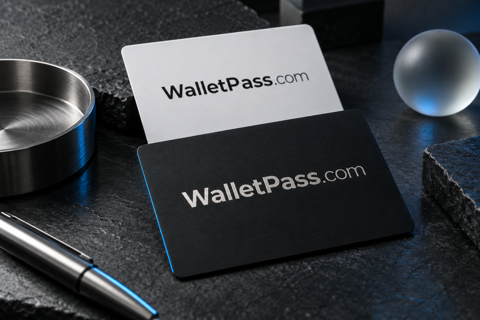 Macro still of wallet pass cards with travel and access cues
